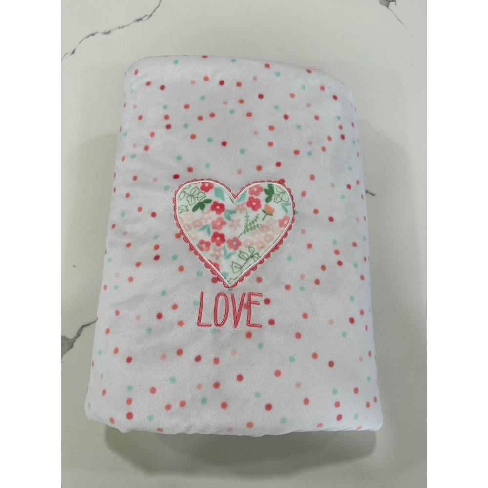 Just Born Baby Blanket Pink White Polka Dot Floral Heart Love Sherpa